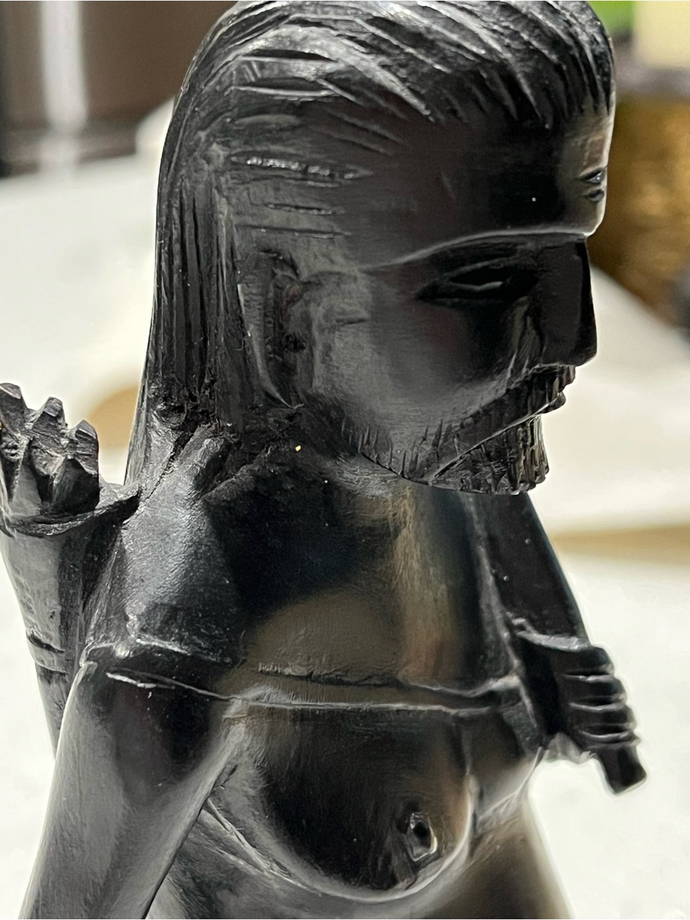 Mid 20th Century Filipino Ebony Hand Carved Wood Carving, Native Hunter/Gatherer - Picture 9 of 13